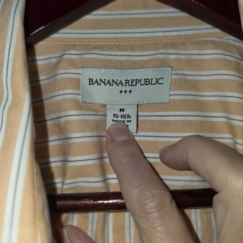 Banana Republic Mens M Orange White Stripe Long Slv Button Down Shirt Cotton